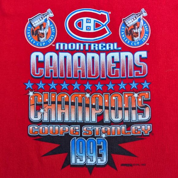 SOLD Vintage 1993 Montreal Canadiens Stanley Cup Champions Red T Shirt XL Men - Picture 3 of 4